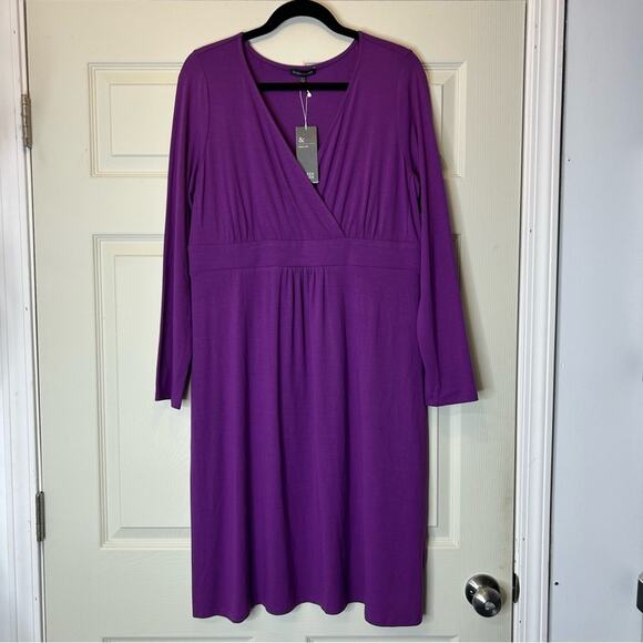 Eileen Fisher V-Neck Surplice Dress Fig Purple Viscose Jersey NWT Size Large - Picture 2 of 8